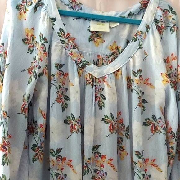 Anthropologie Maeve Boswell Balloon Sleeve V neck Floral Tunic blouse Size 14 - Picture 7 of 9